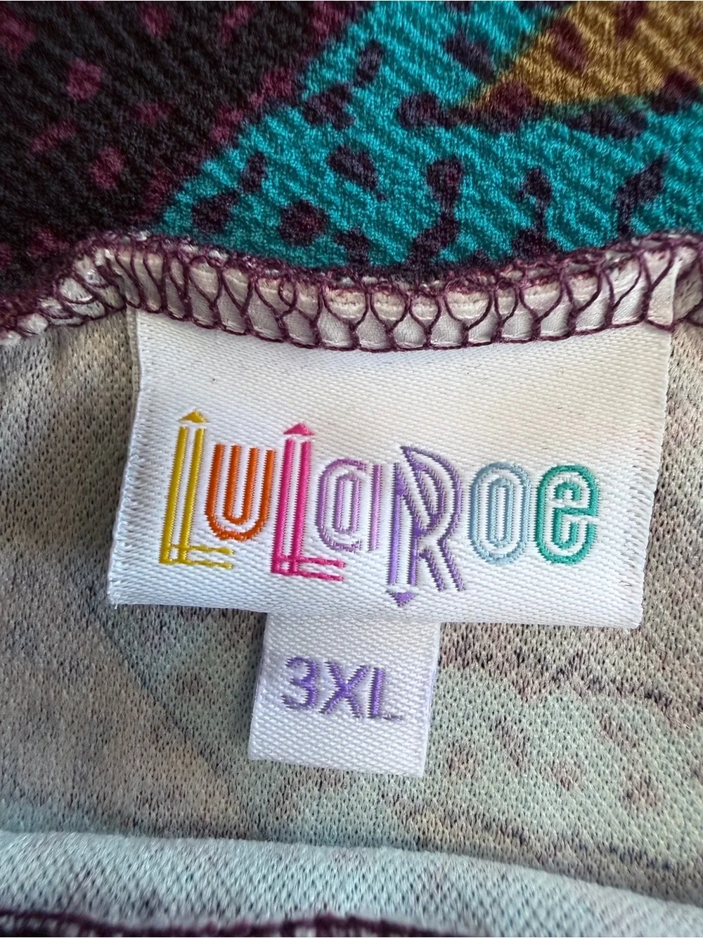 LuLaRoe Purple Geometric Pencil Skirt with Teal & Orange Accents